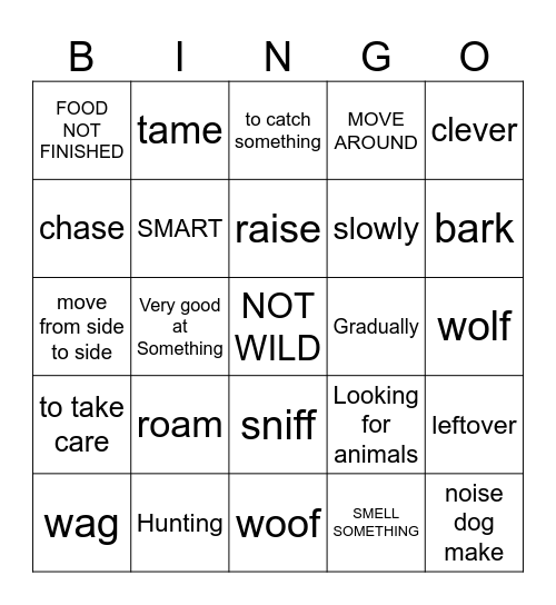 FROM WOLF TO WOOF Bingo Card