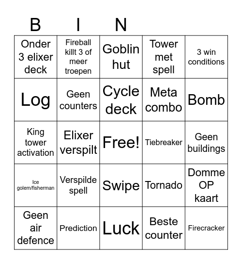 Clash royale bingo Card