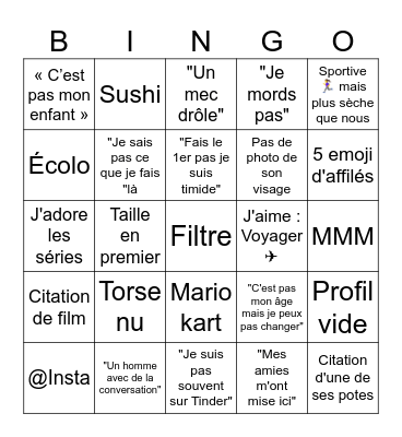 Tinder Bingo Card