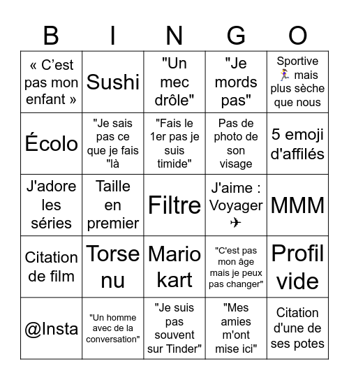 Tinder Bingo Card