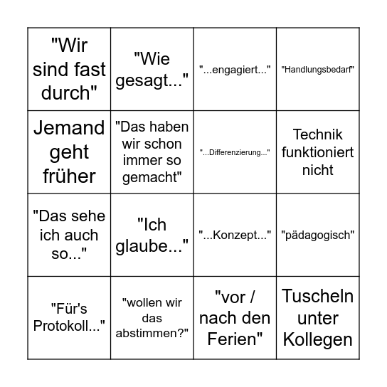 "Konferenzbingo" Bingo Card