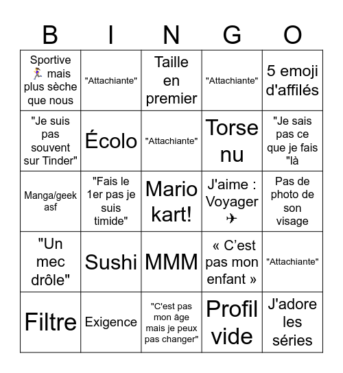 Tinder Bingo Card