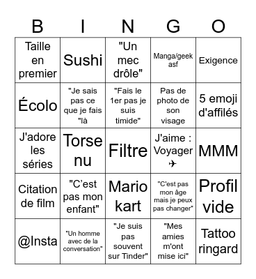 Tinder Bingo Card