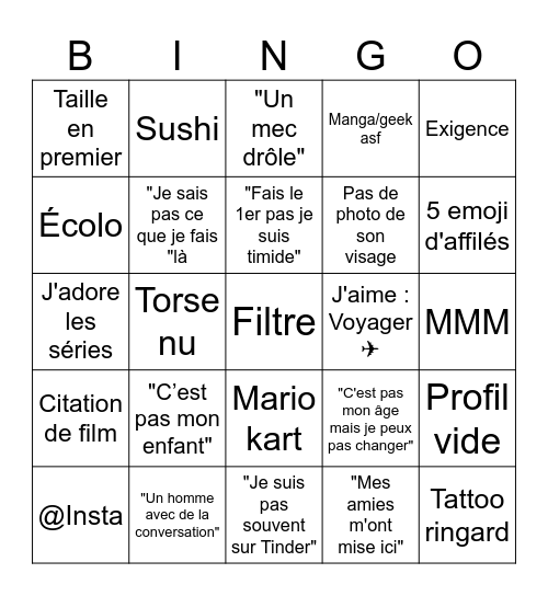 Tinder Bingo Card