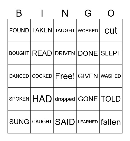 Past Participle Verbs Bingo Card