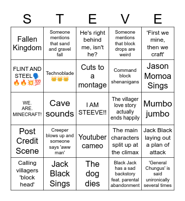 Minecraft Movie Bingo Card