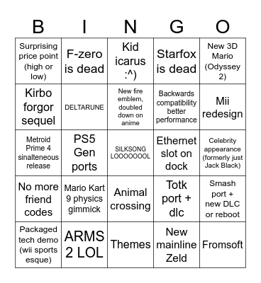 Switch 2 Bingo Card