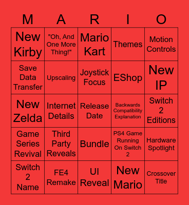Switch 2 Electric Boogaloo Bingo Card