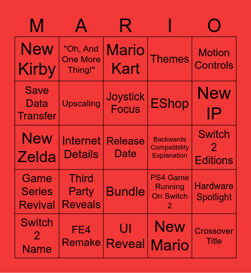 Switch 2 Electric Boogaloo Bingo Card
