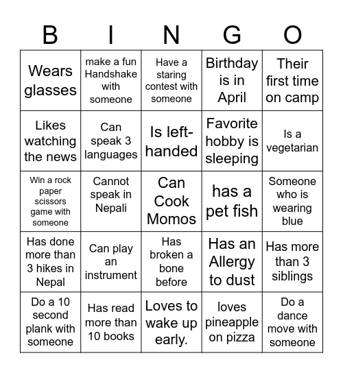 CAMP BINGO Card