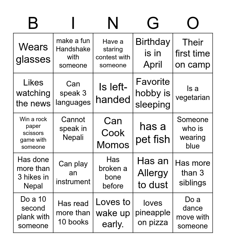 CAMP BINGO Card