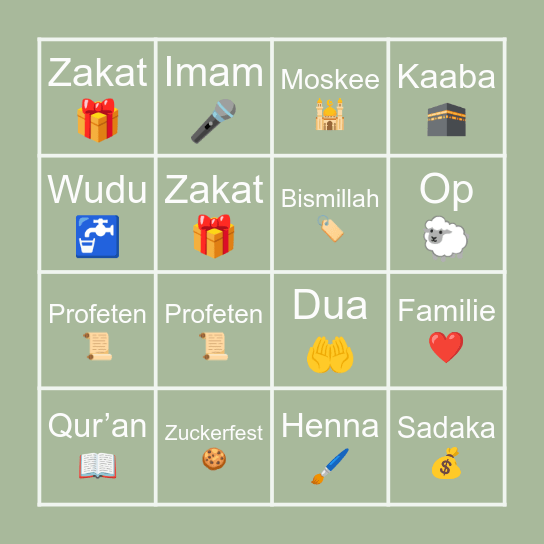 Eid Al Fitr Bingo Card