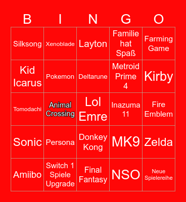 Nintendo Switch 2 Bingo Card