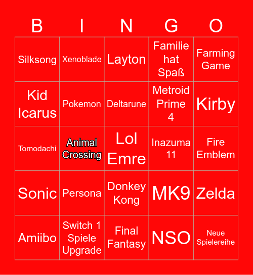 Nintendo Switch 2 Bingo Card