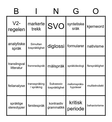 Bingo i NOAS1100 Bingo Card