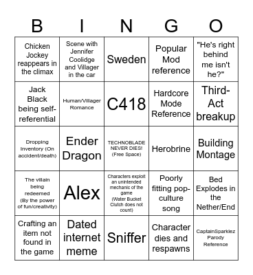 A Minecraft Movie Blind Watch Bingo Card