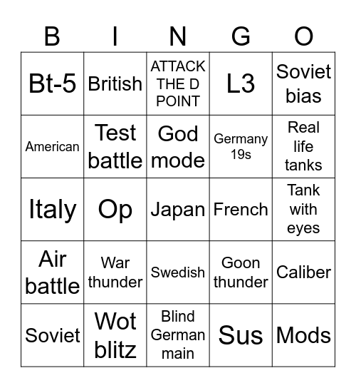 Skibidi tank Bingo Card
