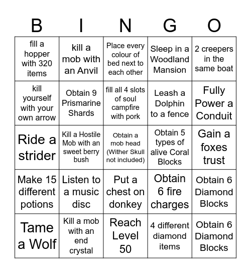 Minecraft Bingo Card