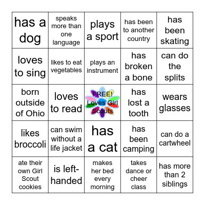 Girl Scout Bingo Card