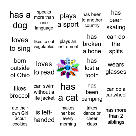 Girl Scout Bingo Card