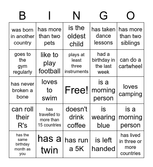 Alpha : Find someone who... Bingo Card