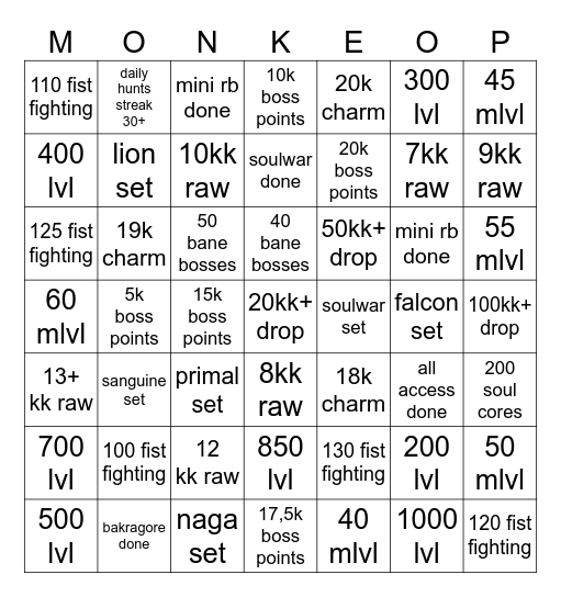 Monk OP Bingo Card