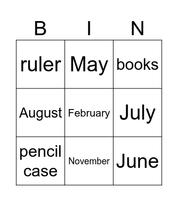 1st Children Bingo Card