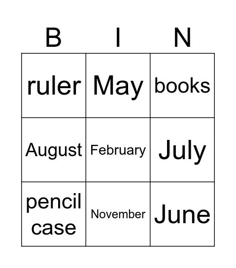1st Children Bingo Card