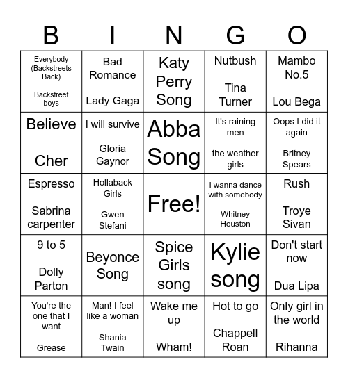 Musical Bingo Card