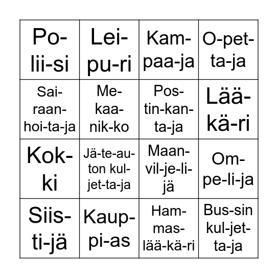 Am-mat-ti-bin-go Bingo Card