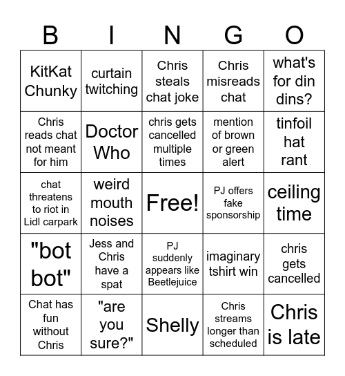 Chribstick Bingo Card