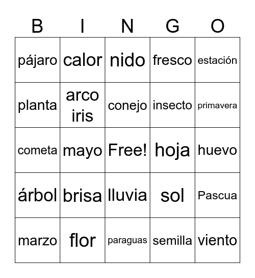 LA PRIMAVERA Bingo Card
