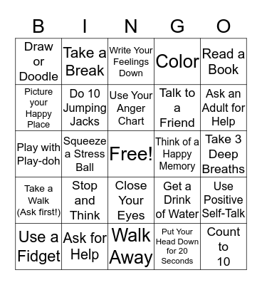 Cool Down Bingo Card