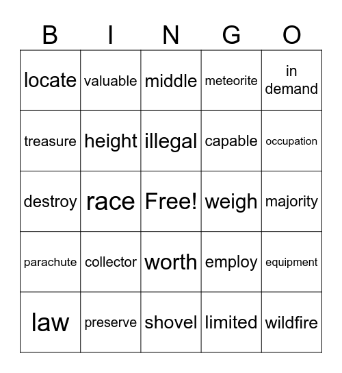 Unit 9 Bingo Card