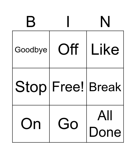 Core Word Bingo Card