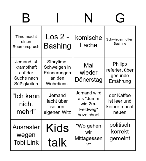 U5 Los 1 - SPT Team Bingo Card