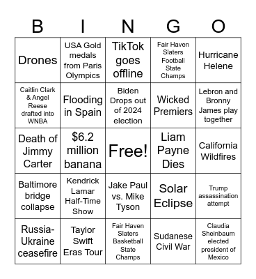 2024 - 2025 Bingo Card