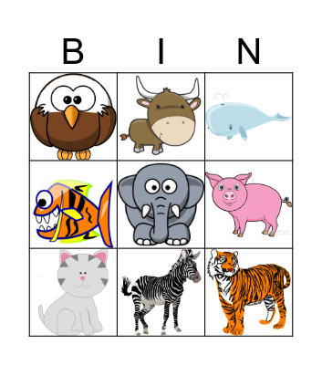 Farm Animals Bingo Card