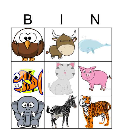 Farm Animals Bingo Card