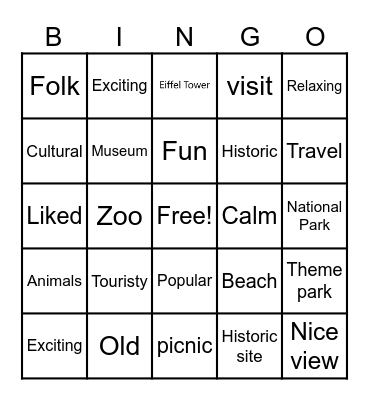 Travel Bingo Card
