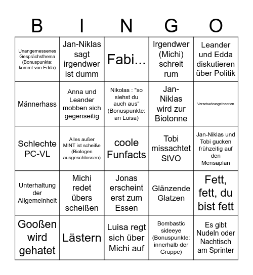 Chemie Bullshit Bingo Card