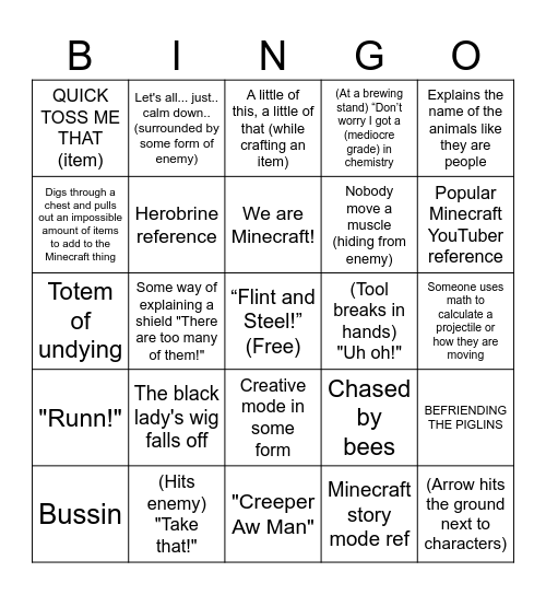 Minecraft Bingo (close enough counts) Bingo Card