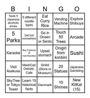 Tokyo Bingo Card