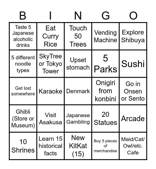 Tokyo Bingo Card