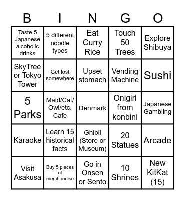 Tokyo Bingo Card
