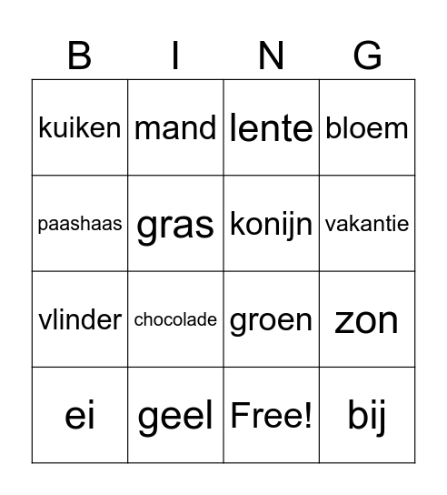 Lente Bingo Card