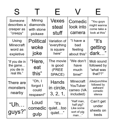 MINECRAFT MOVIE Bingo Card