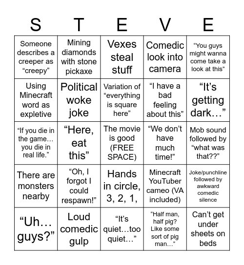 MINECRAFT MOVIE Bingo Card