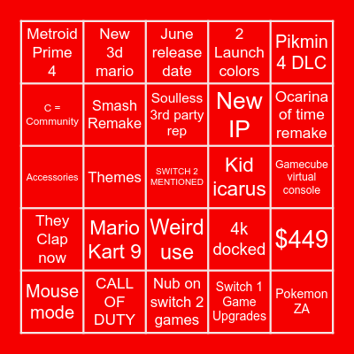 Switch 2 Bingo Card