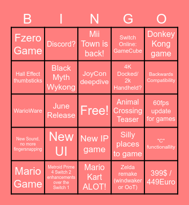 Nintendo 2 Direct Bingo Card